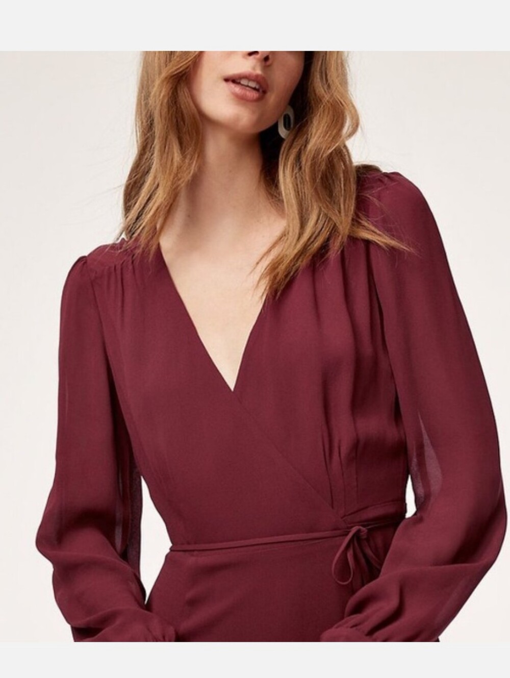 New Wilfred Lina Feminine Wrap Dress Midi Red Rust Size XXS Lined Front Tie - Picture 2 of 16
